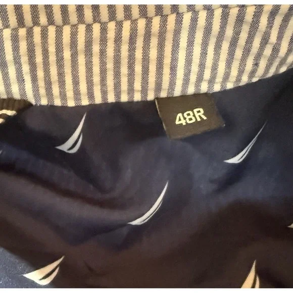 Nautica Mens Seersucker Striped Blazer Suit Jacket Blue White 48R  Preppy - Picture 9 of 12